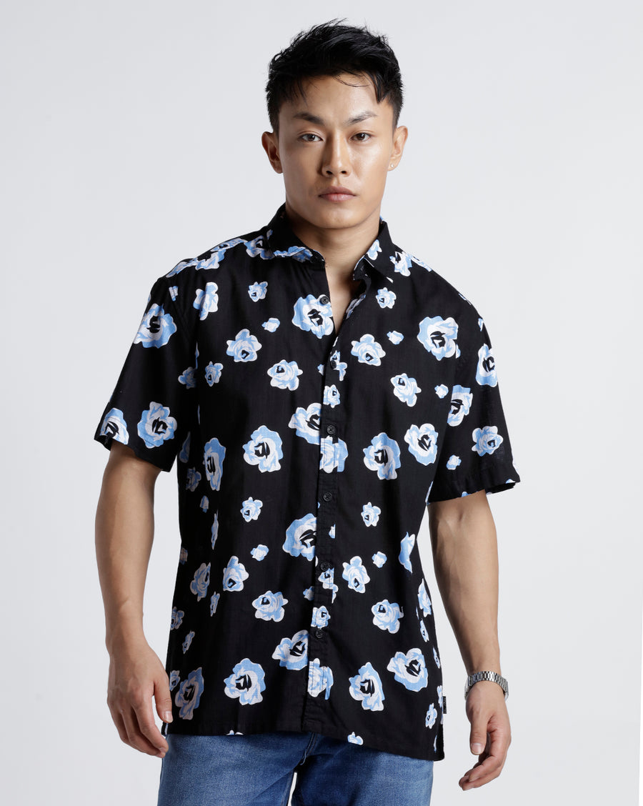 BLACK BLUE BOXY FIT HALF SLEEVE SHIRT