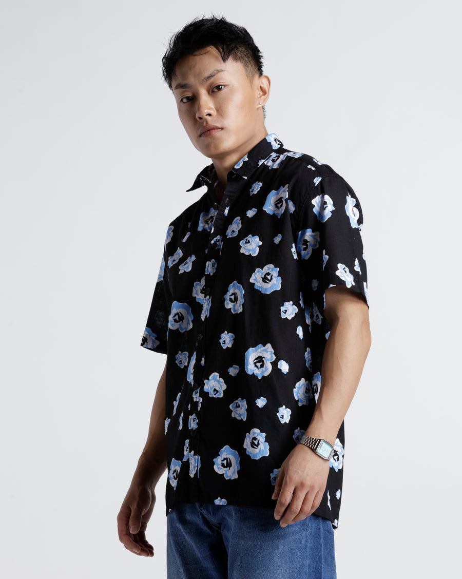 BLACK BLUE BOXY FIT HALF SLEEVE SHIRT