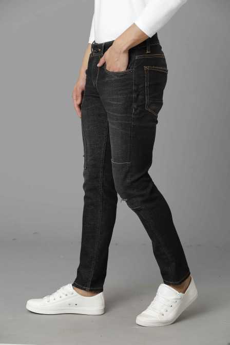 Men Solid Black Mid-Rise Low Distress Jeans