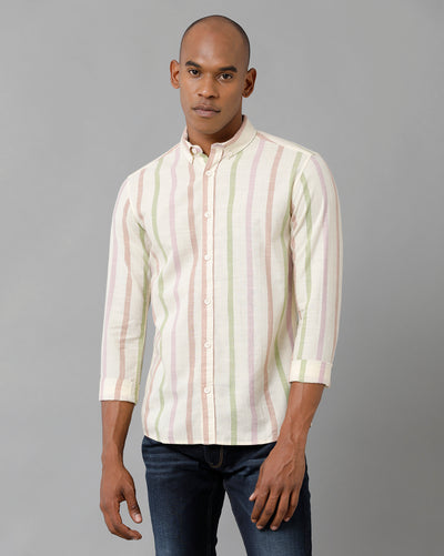 Cream Multi Stripes Slim Fit Shirt