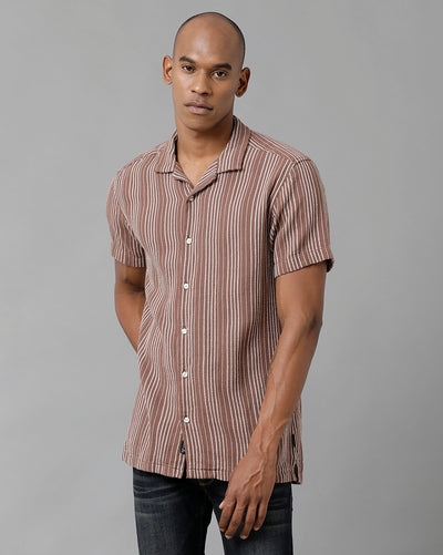 White Brown Stripe Slim Fit Shirt