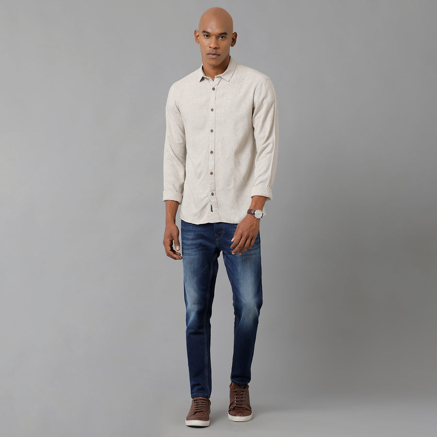 Voi Jeans Men's Light Grey Slim Fit Full Sleeves Shirt