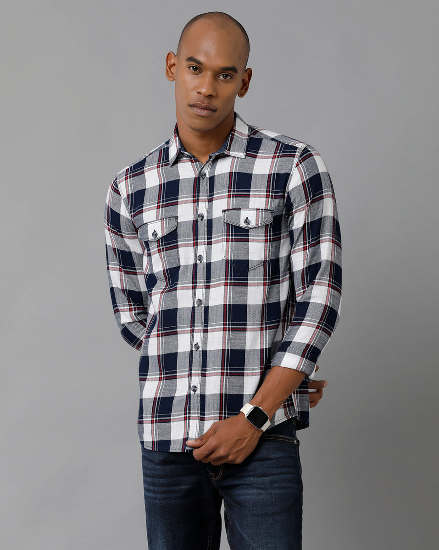 Men's Indigo/Red /White Slim Fit Shirt