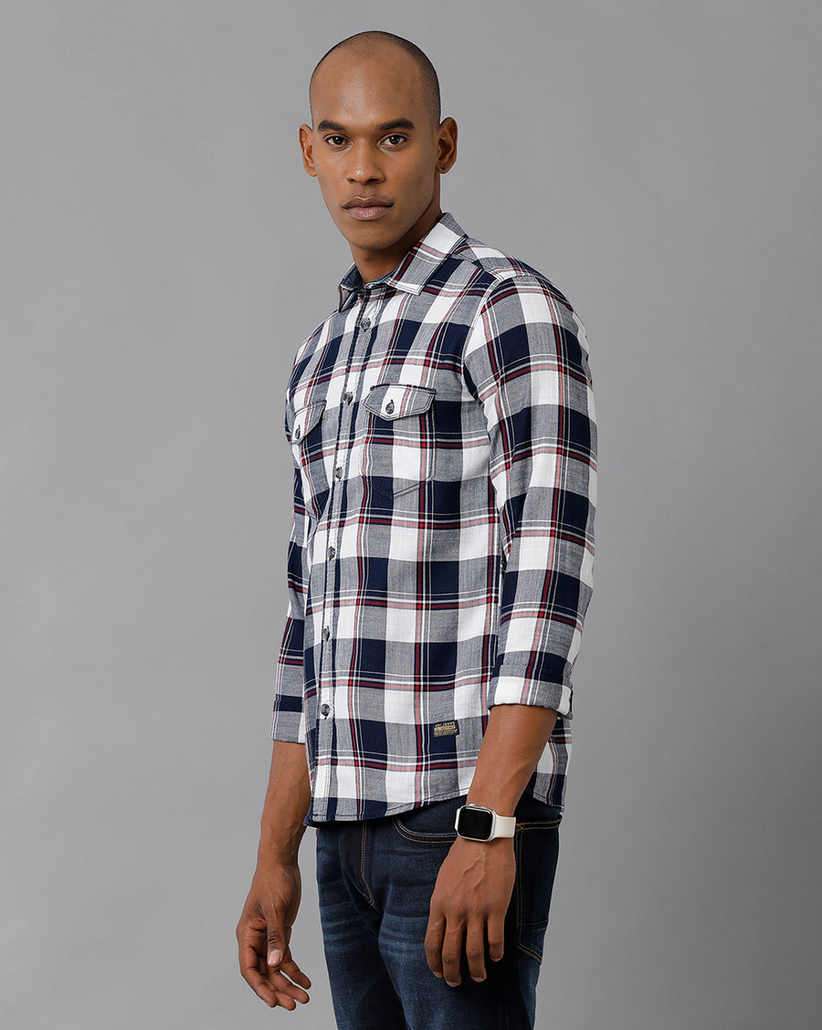 Men's Indigo/Red /White Slim Fit Shirt