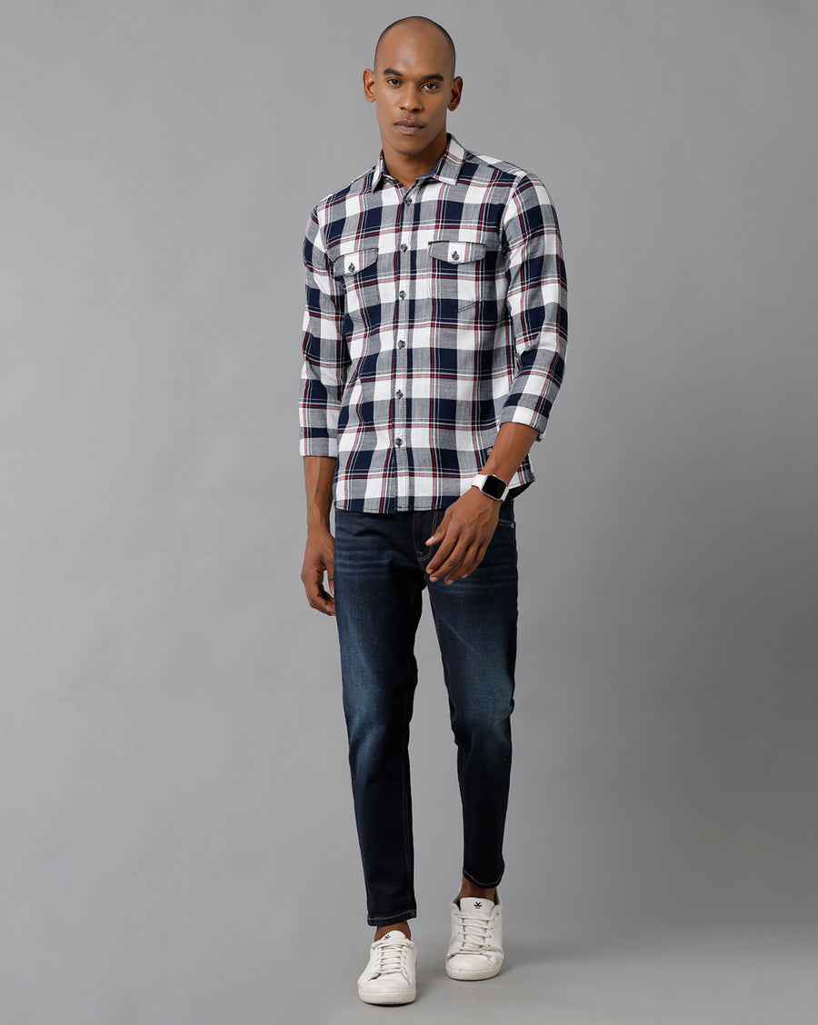 Men's Indigo/Red /White Slim Fit Shirt