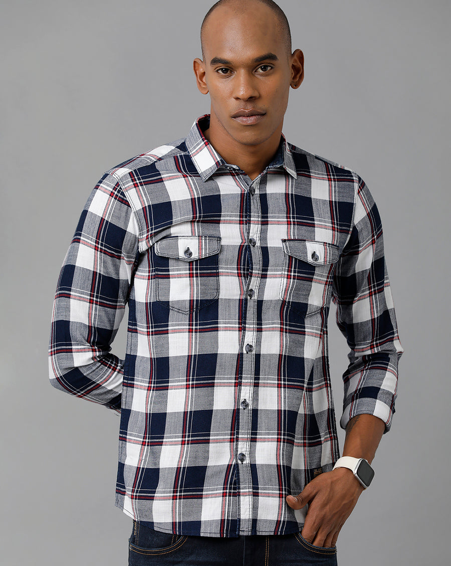 Men's Indigo/Red /White Slim Fit Shirt