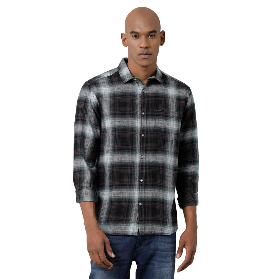 Men's Light Blue Brown Checks Slim Fit Shirt