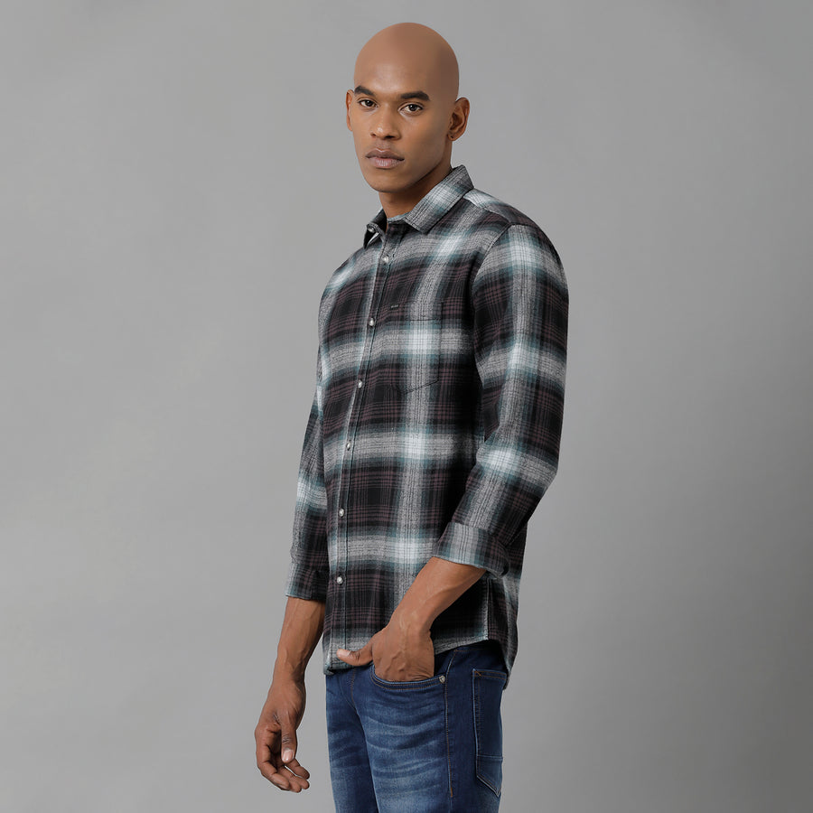 Men's Light Blue Brown Checks Slim Fit Shirt