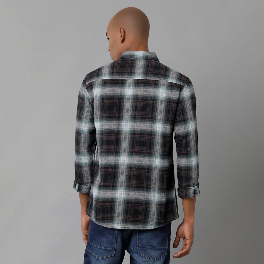 Men's Light Blue Brown Checks Slim Fit Shirt