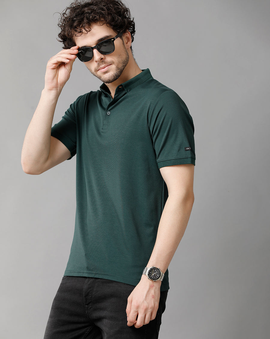 Men Solid Regular Fit Casual T-Shirt
