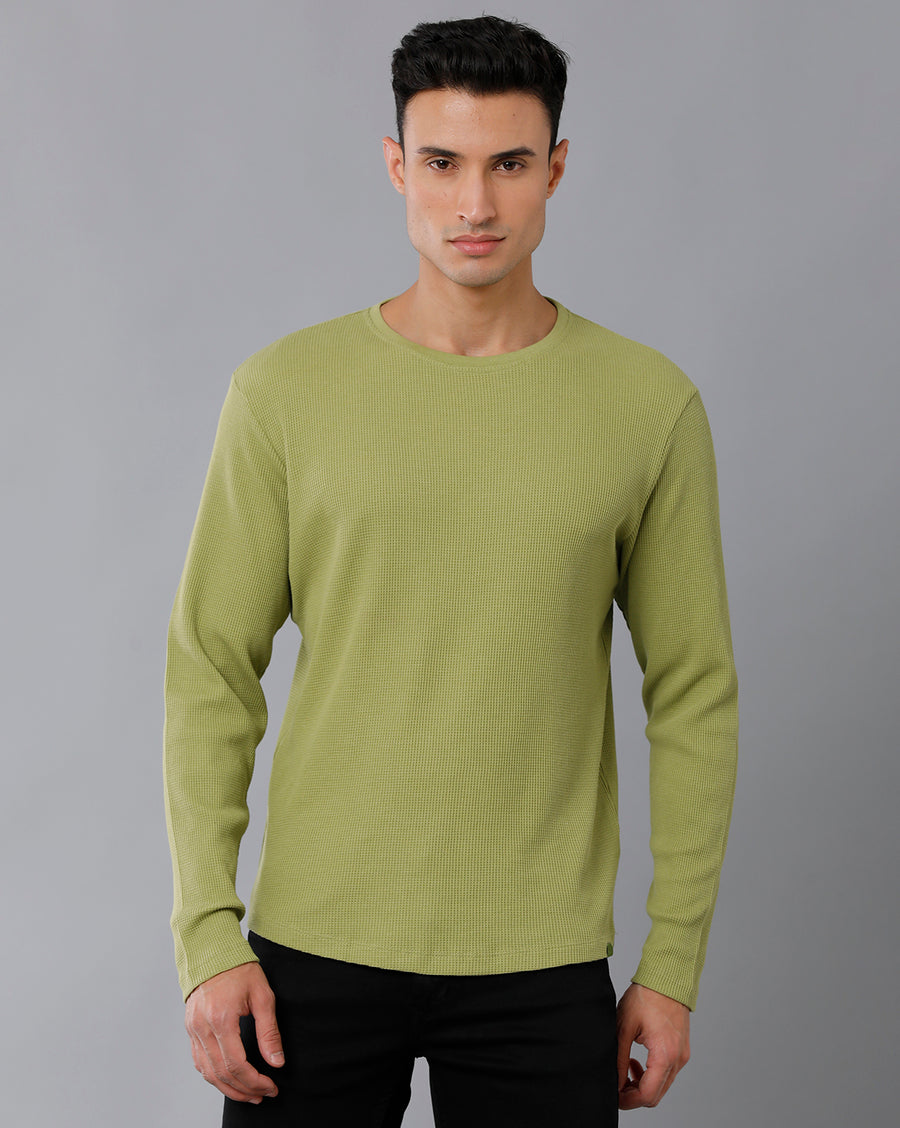 Men Waffle Solid  Regular Fit Casual T-Shirt