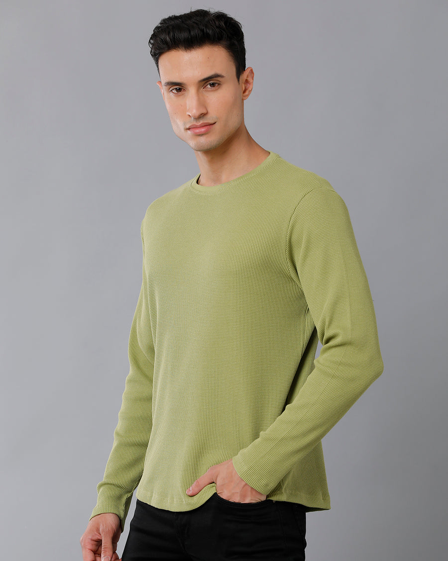 Men Waffle Solid  Regular Fit Casual T-Shirt