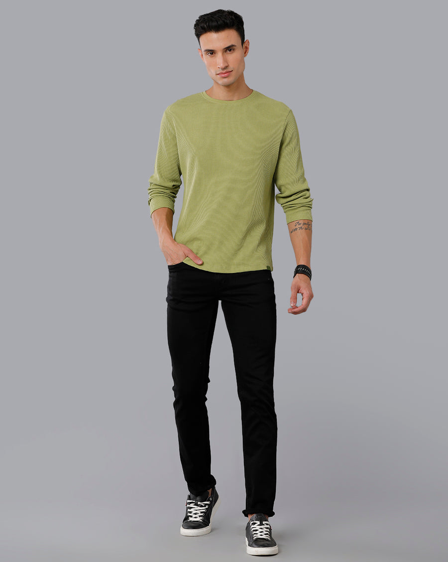 Men Waffle Solid  Regular Fit Casual T-Shirt