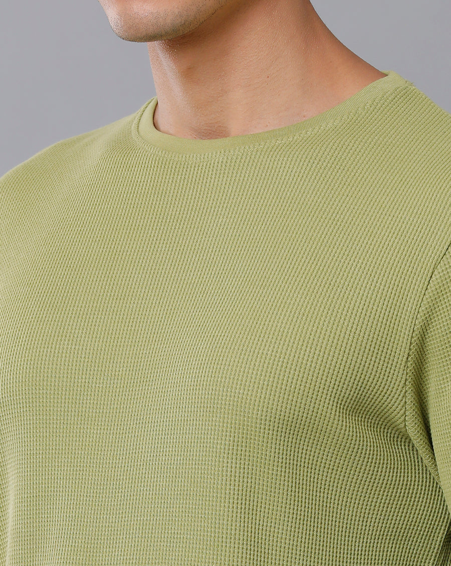 Men Waffle Solid  Regular Fit Casual T-Shirt