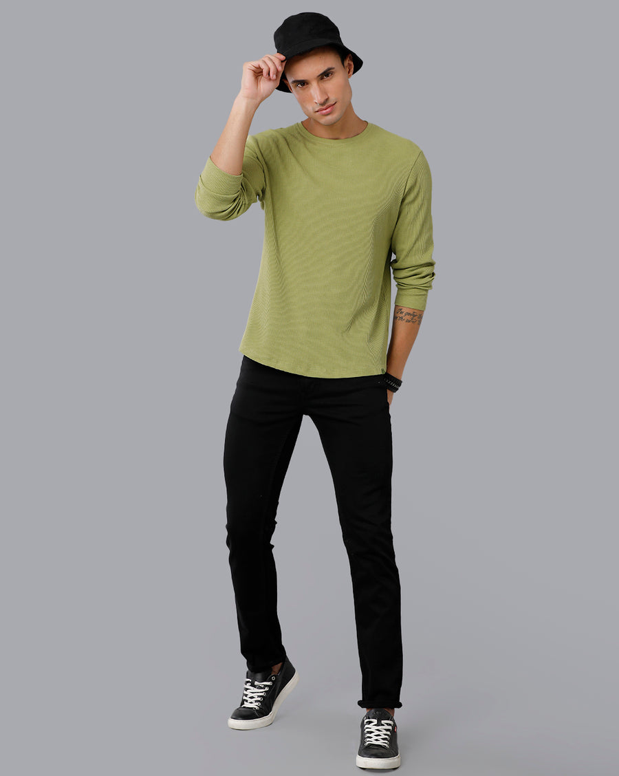 Men Waffle Solid  Regular Fit Casual T-Shirt