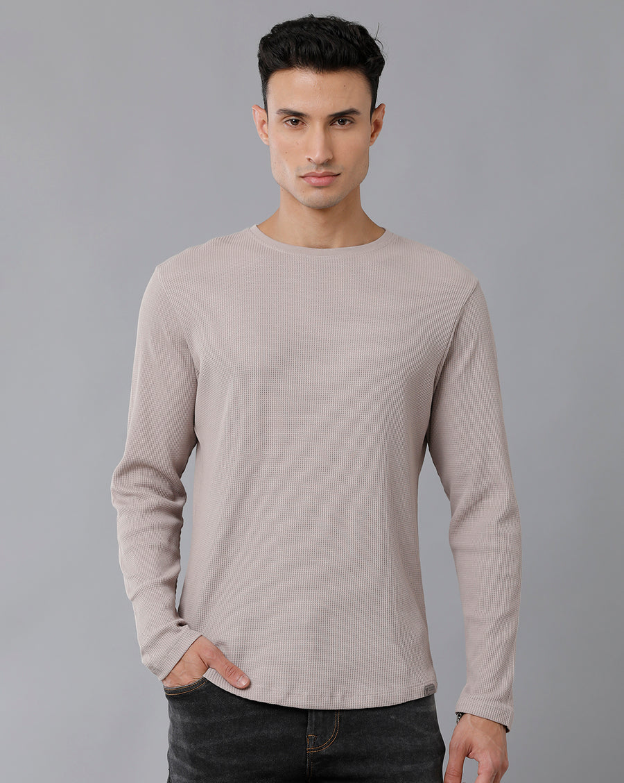 Men Waffle Solid  Regular Fit Casual T-Shirt