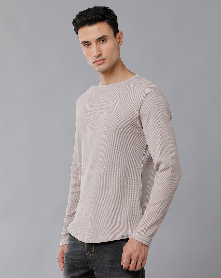 Men Waffle Solid  Regular Fit Casual T-Shirt