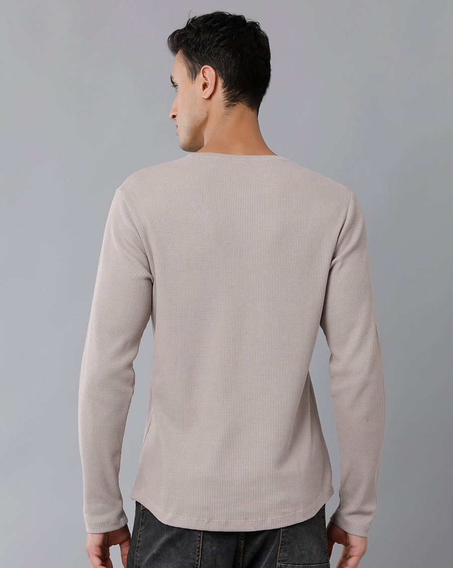 Men Waffle Solid  Regular Fit Casual T-Shirt