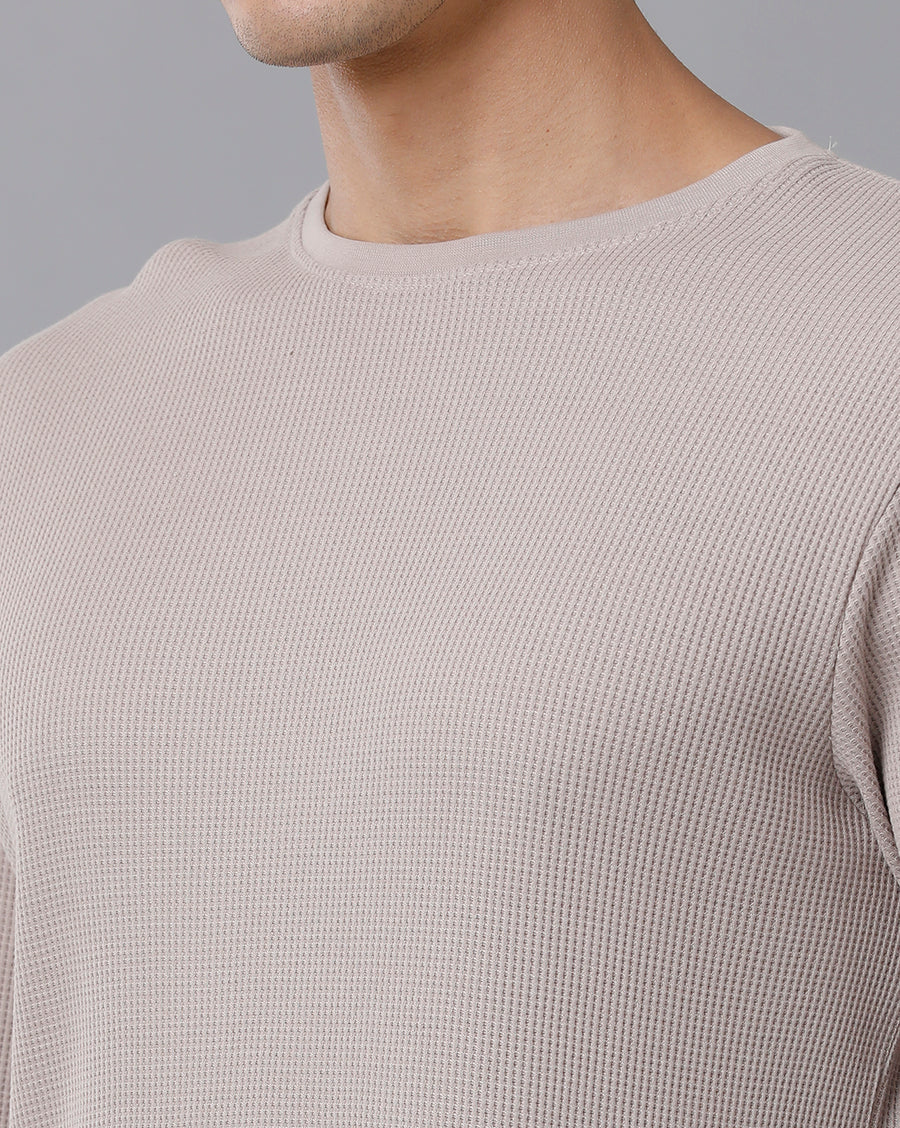 Men Waffle Solid  Regular Fit Casual T-Shirt