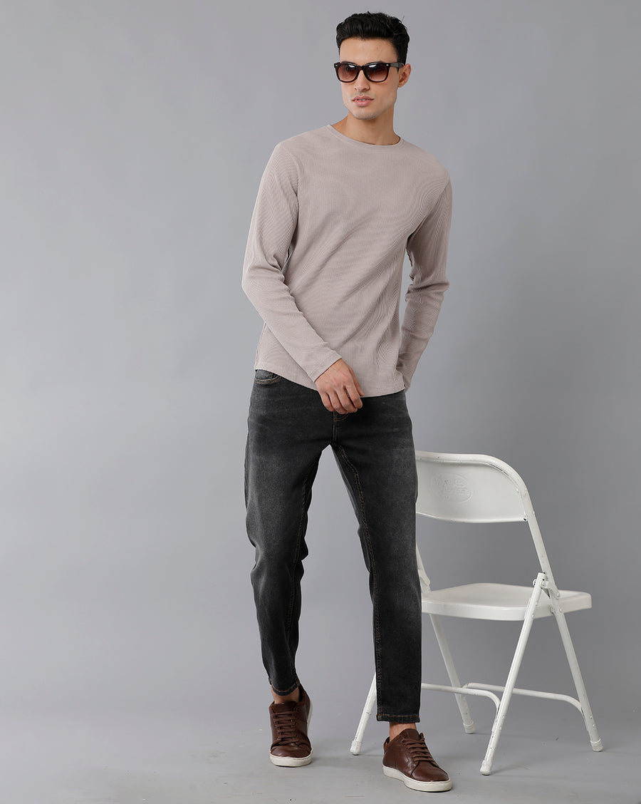 Men Waffle Solid  Regular Fit Casual T-Shirt