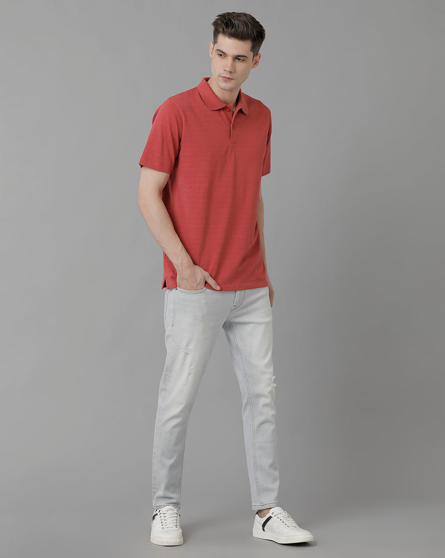 Men Self Knit Soild  Regular Fit Casual T-Shirt