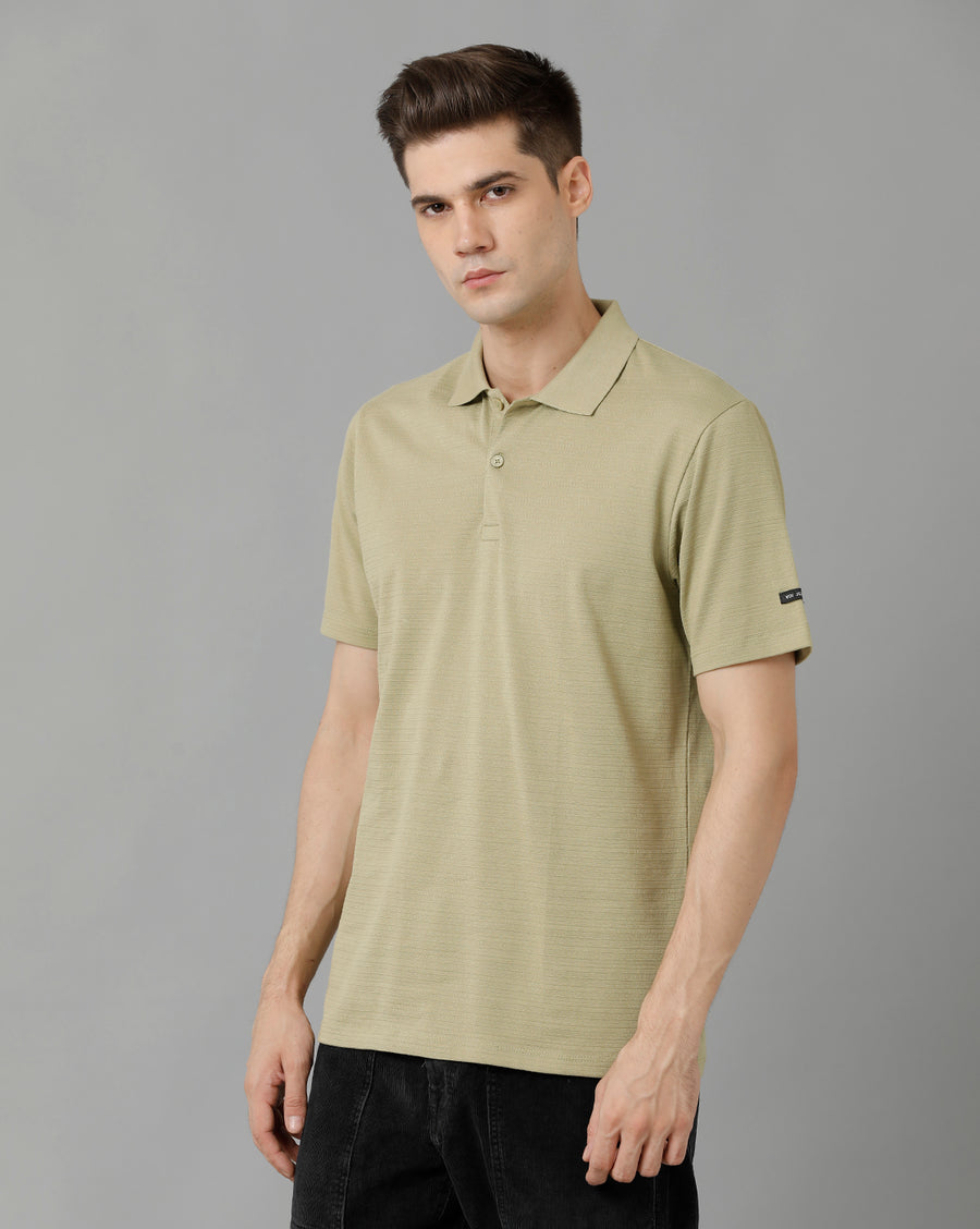 Men Self Knit Soild  Regular Fit Casual T-Shirt