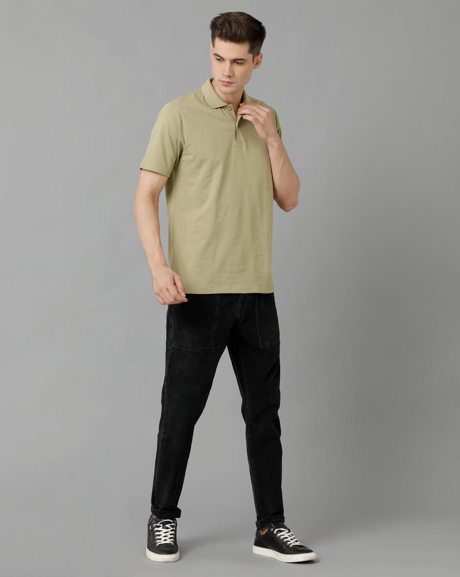 Men Self Knit Soild  Regular Fit Casual T-Shirt