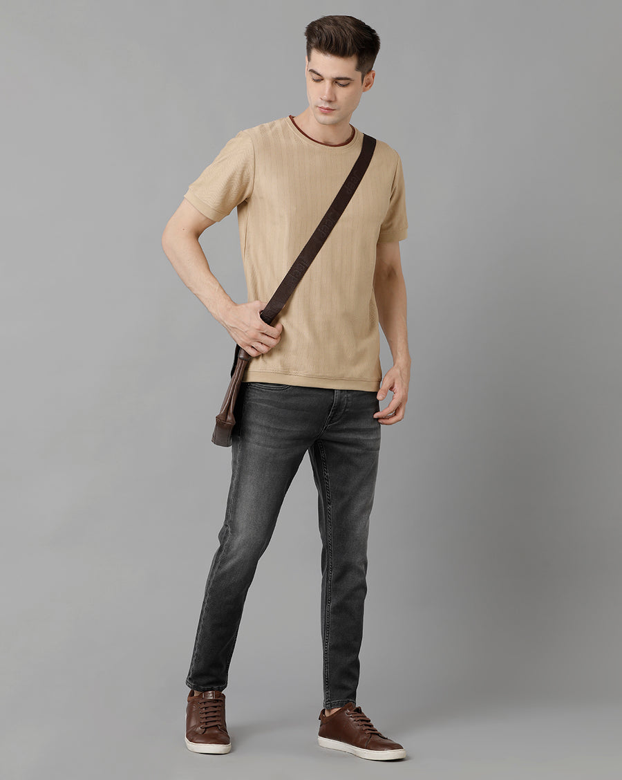 Men Solid Regular Fit Casual T-Shirt