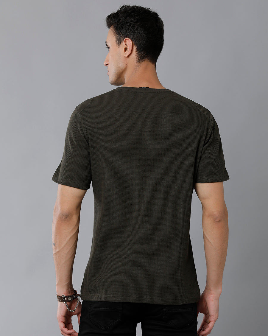 Men Waffle Regular Fit Casual T-Shirt