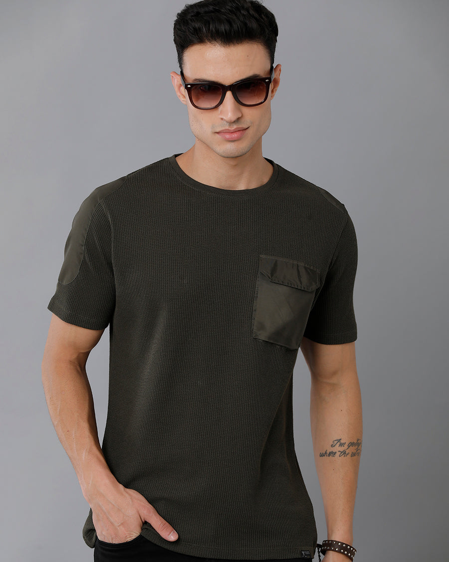 Men Waffle Regular Fit Casual T-Shirt