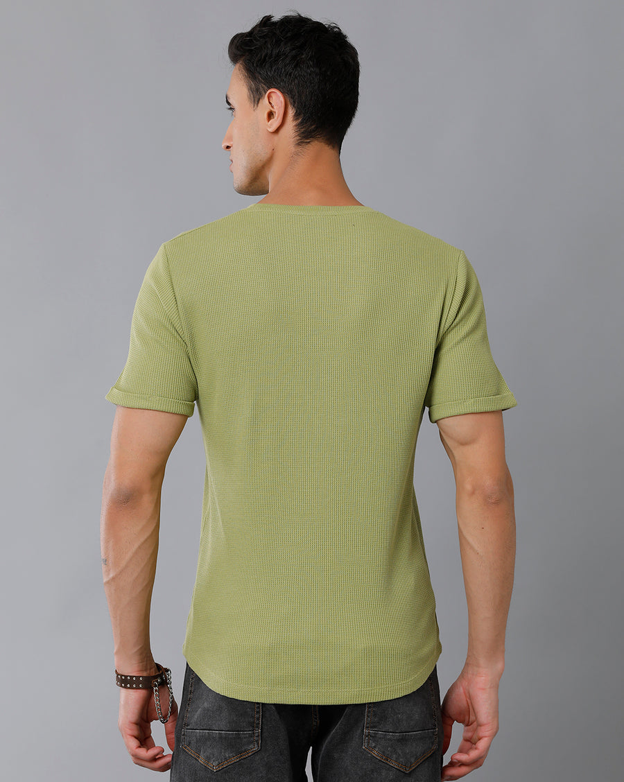 Men Waffle Solid  Regular Fit Casual T-Shirt