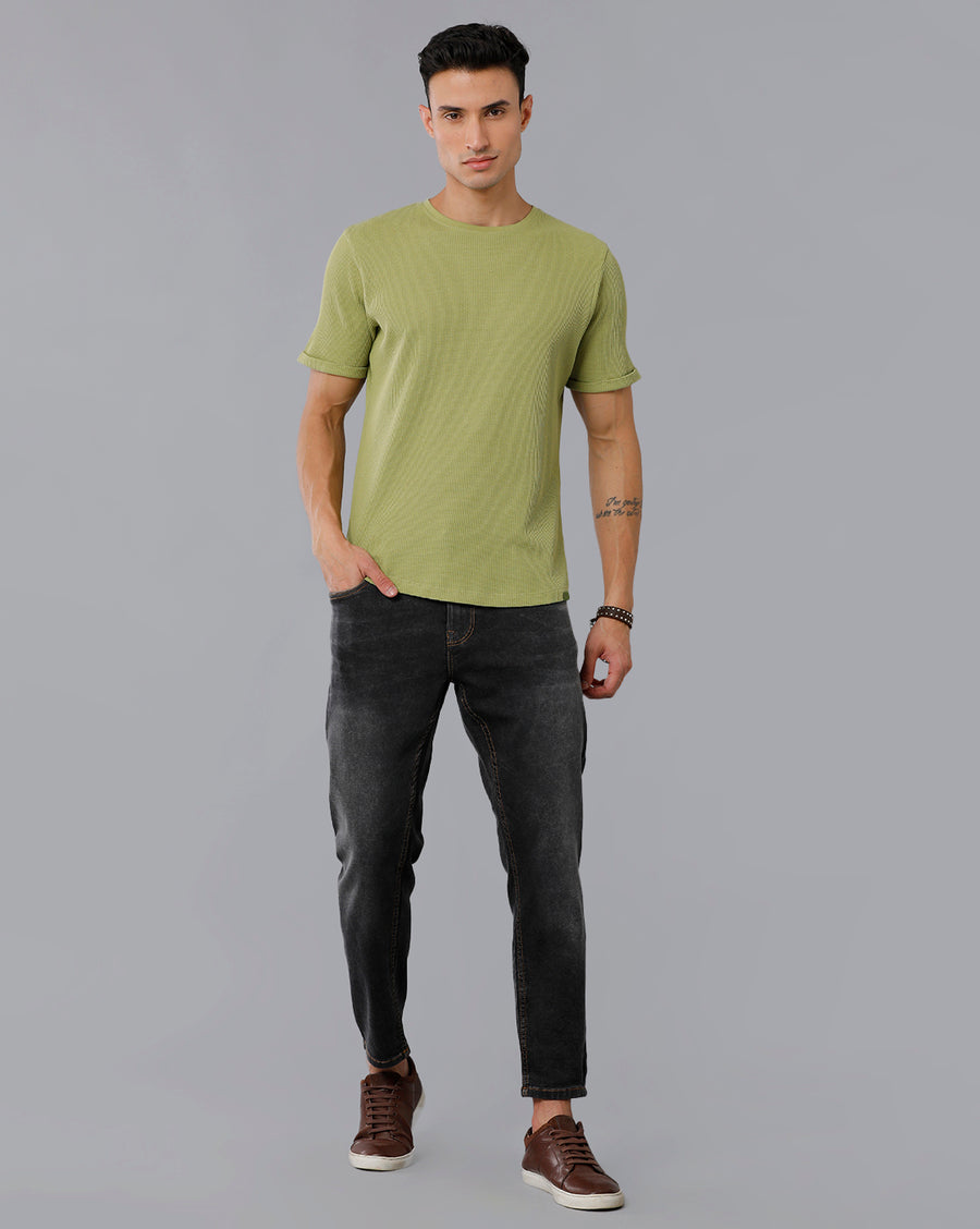 Men Waffle Solid  Regular Fit Casual T-Shirt