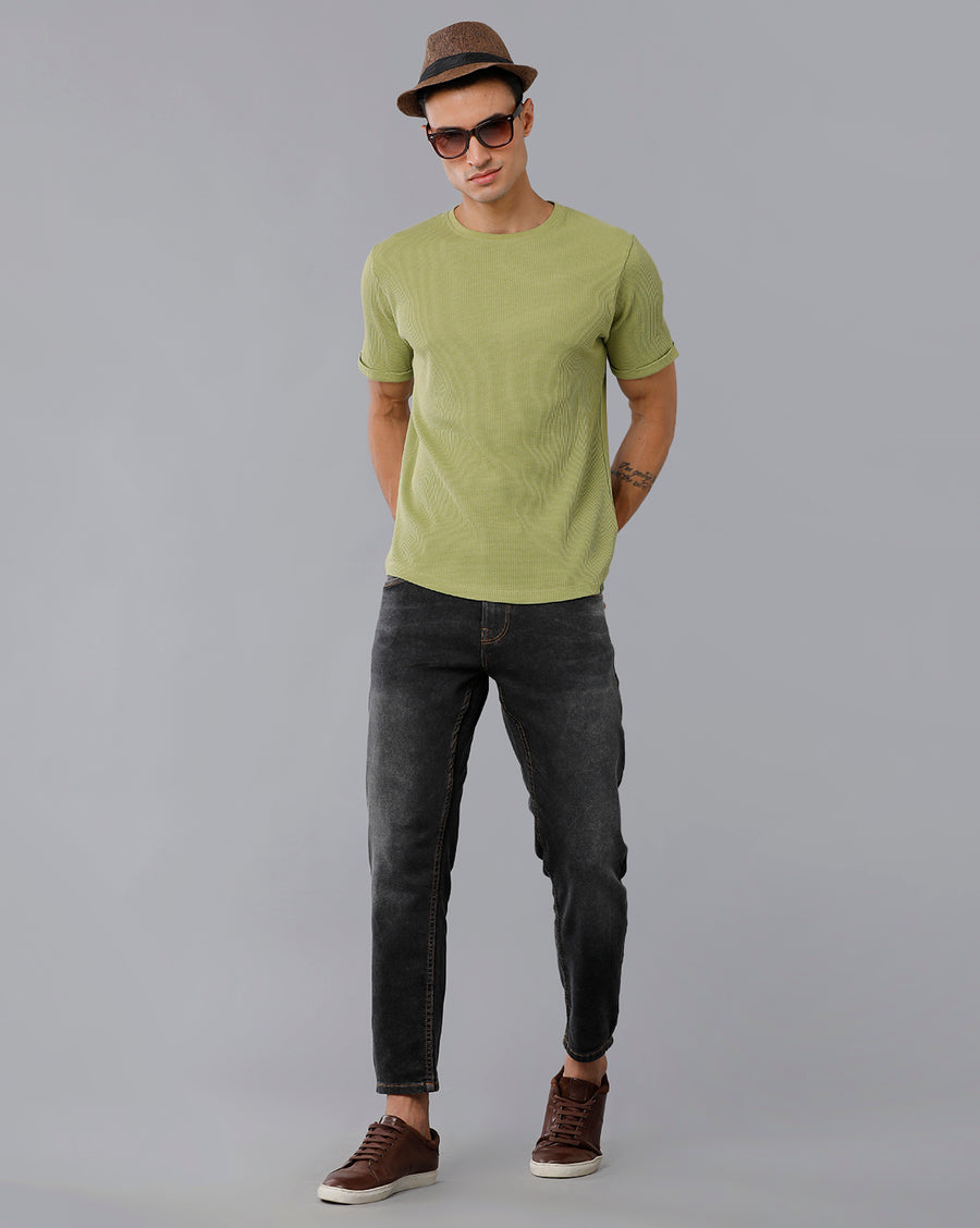 Men Waffle Solid  Regular Fit Casual T-Shirt