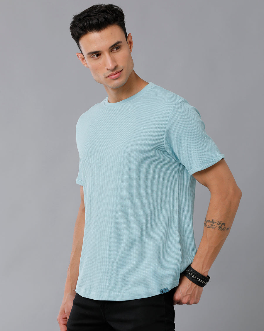 Men Waffle Solid  Regular Fit Casual T-Shirt