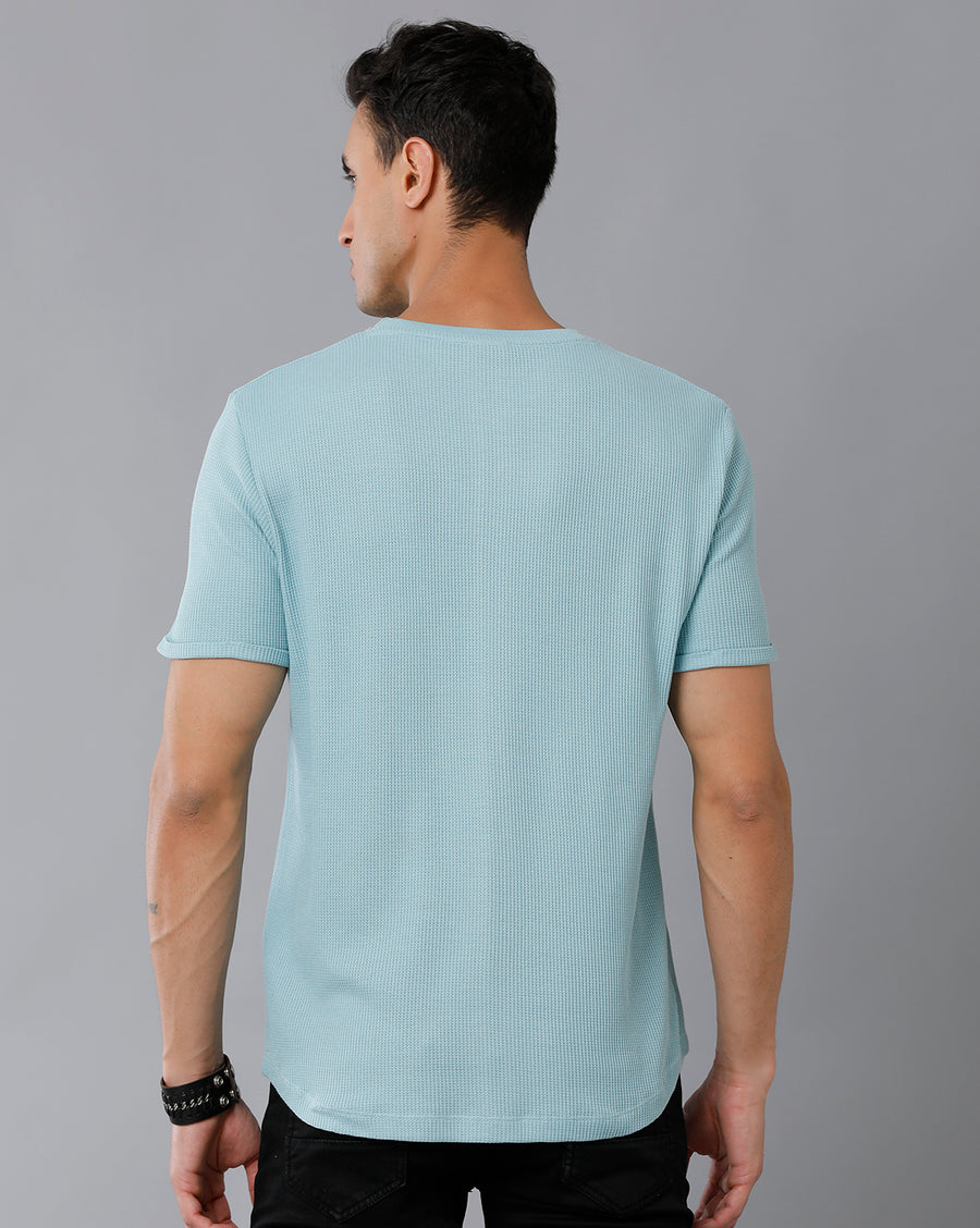 Men Waffle Solid  Regular Fit Casual T-Shirt