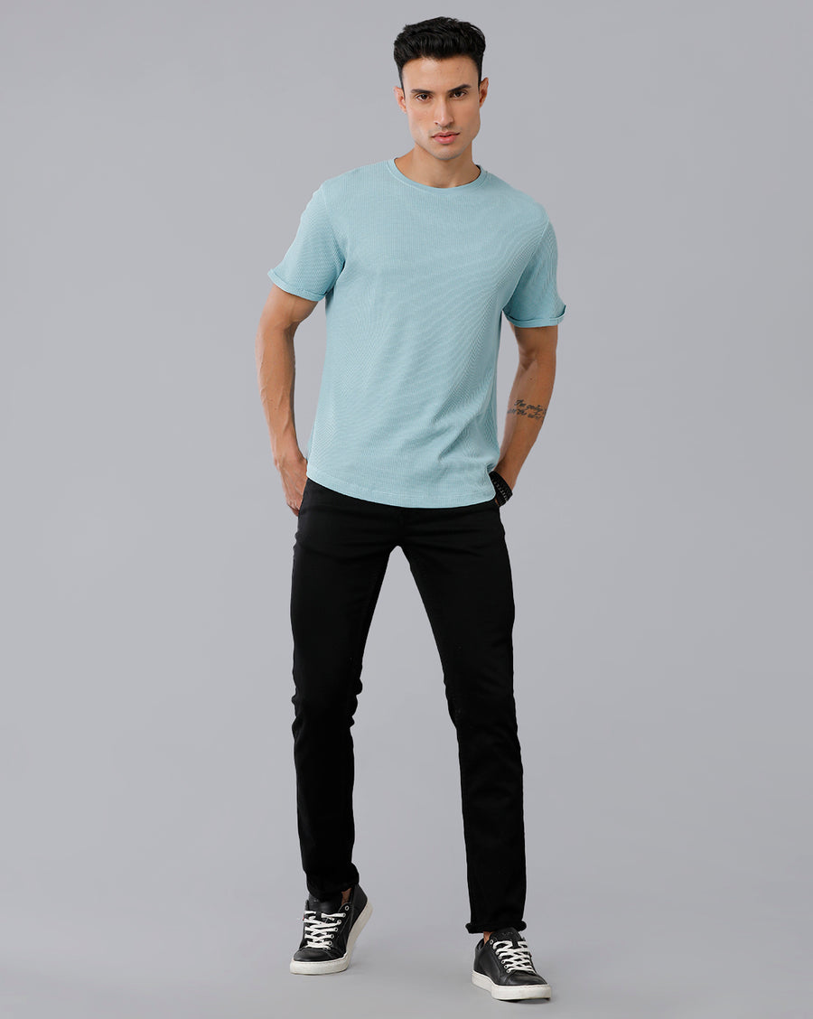 Men Waffle Solid  Regular Fit Casual T-Shirt