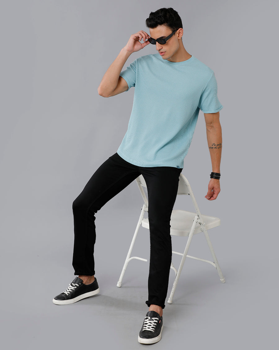 Men Waffle Solid  Regular Fit Casual T-Shirt