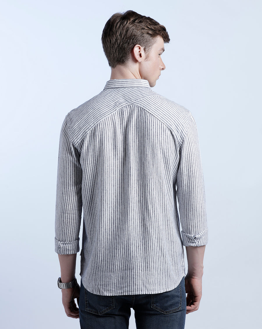 IVORY BLUE REGULAR  FIT LINEN SHIRT