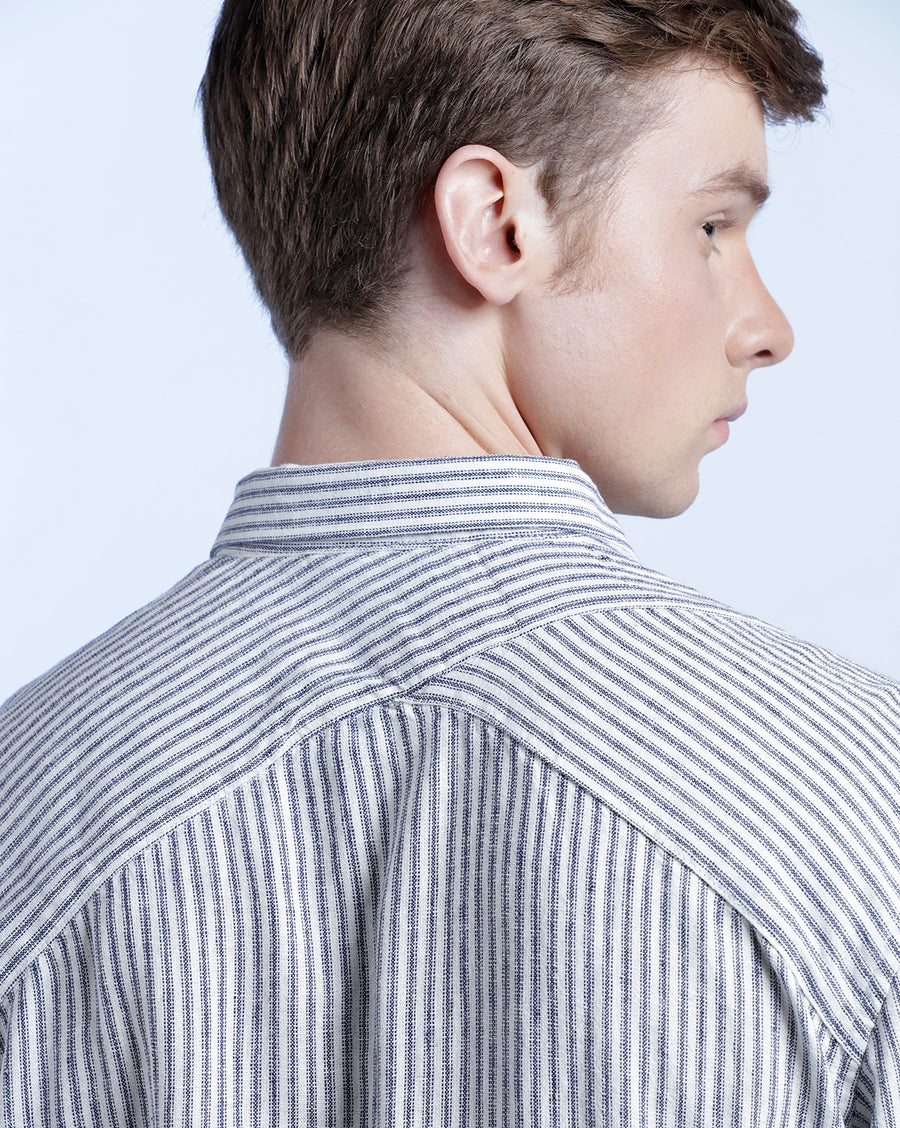 IVORY BLUE REGULAR  FIT LINEN SHIRT