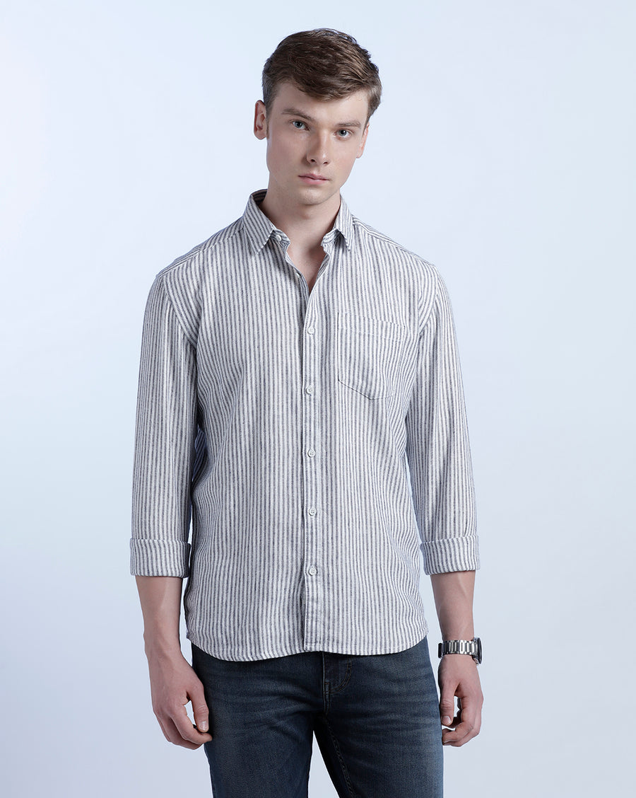 IVORY BLUE REGULAR  FIT LINEN SHIRT