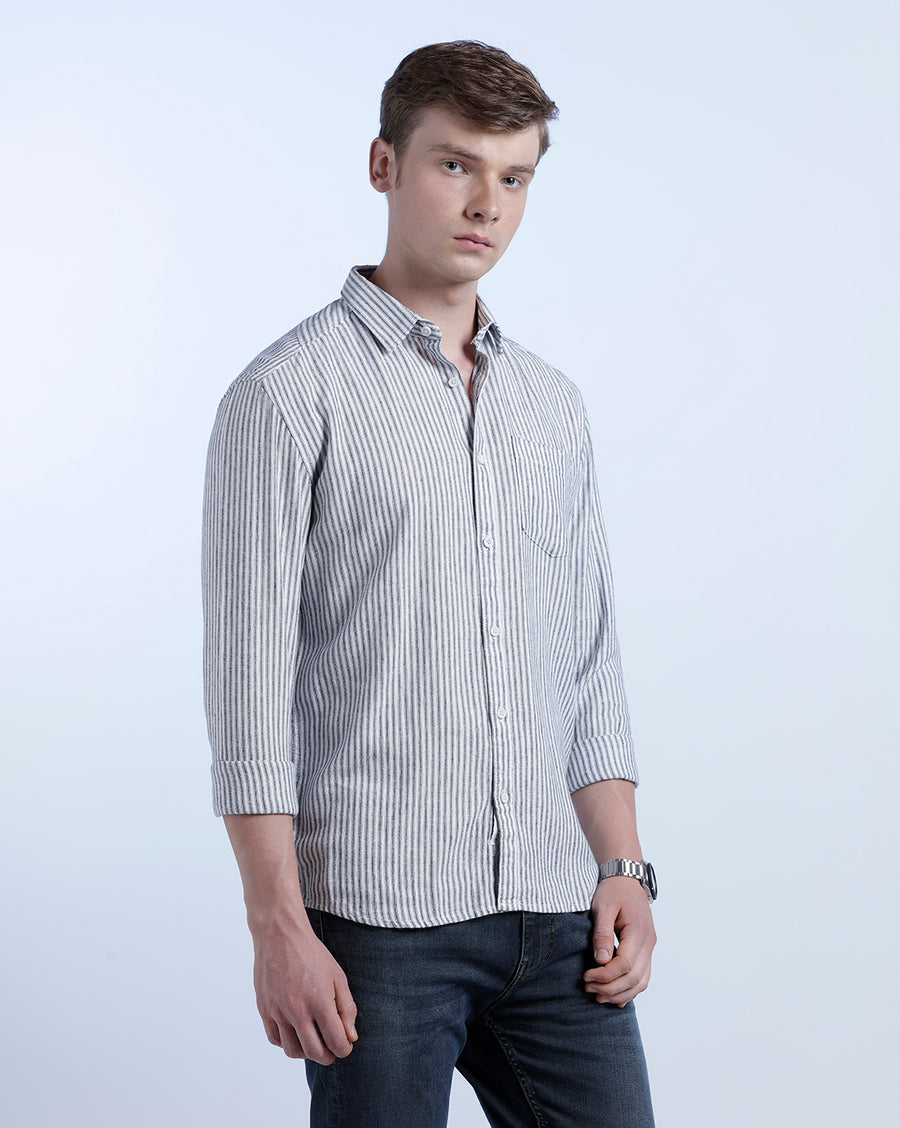 IVORY BLUE REGULAR  FIT LINEN SHIRT