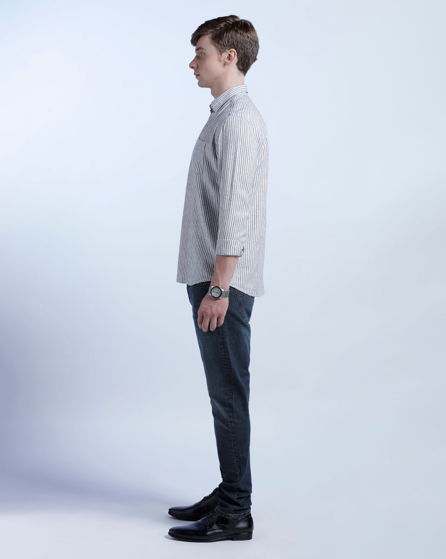 IVORY BLUE REGULAR  FIT LINEN SHIRT