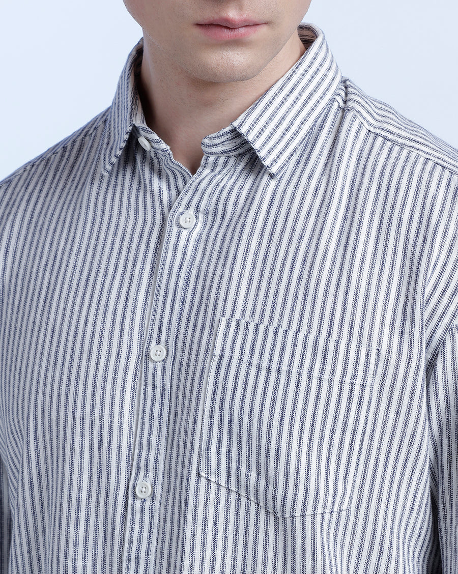 IVORY BLUE REGULAR  FIT LINEN SHIRT