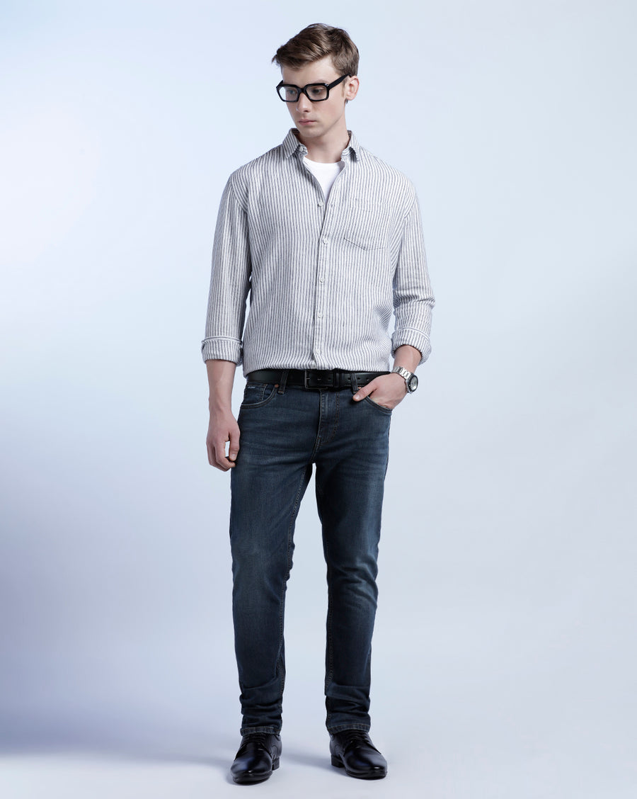 IVORY BLUE REGULAR  FIT LINEN SHIRT