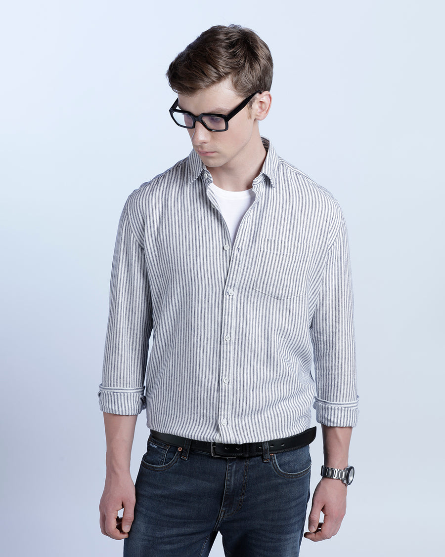 IVORY BLUE REGULAR  FIT LINEN SHIRT
