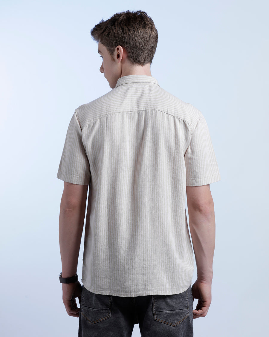 BEIGE BOXY FIT LINEN SHIRT