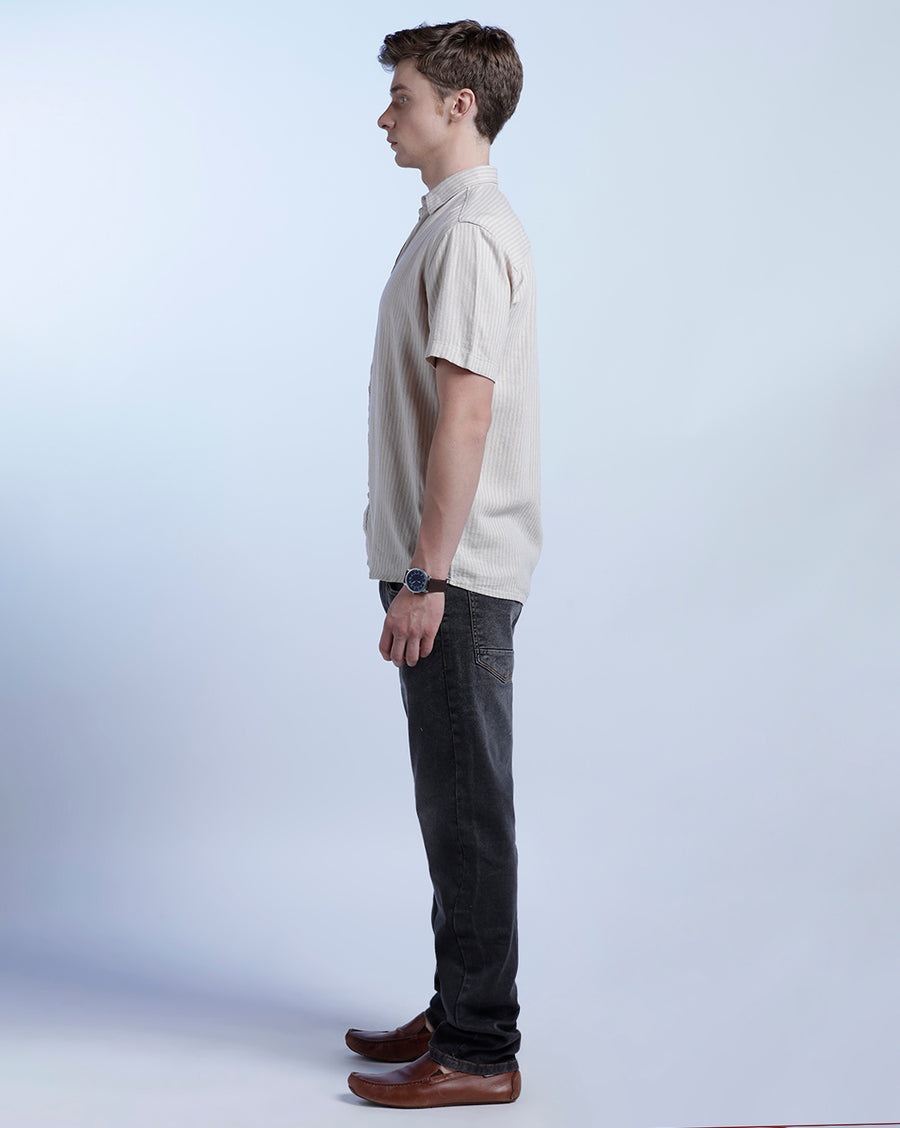 BEIGE BOXY FIT LINEN SHIRT