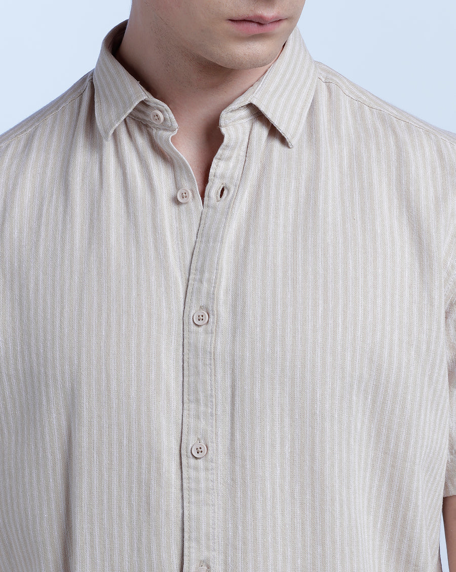 BEIGE BOXY FIT LINEN SHIRT