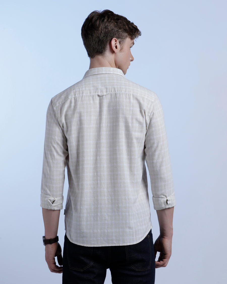 White/Mustard Checks Regular Fit Shirt