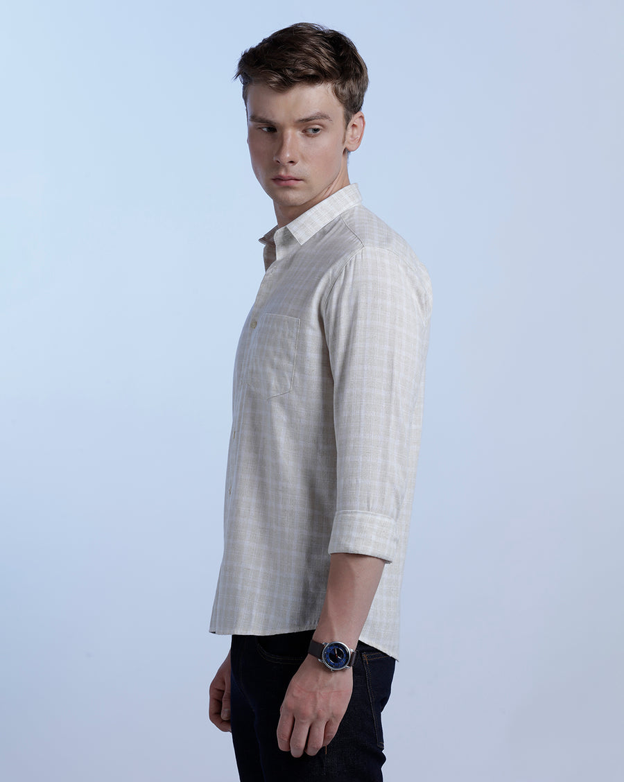 White/Mustard Checks Regular Fit Shirt